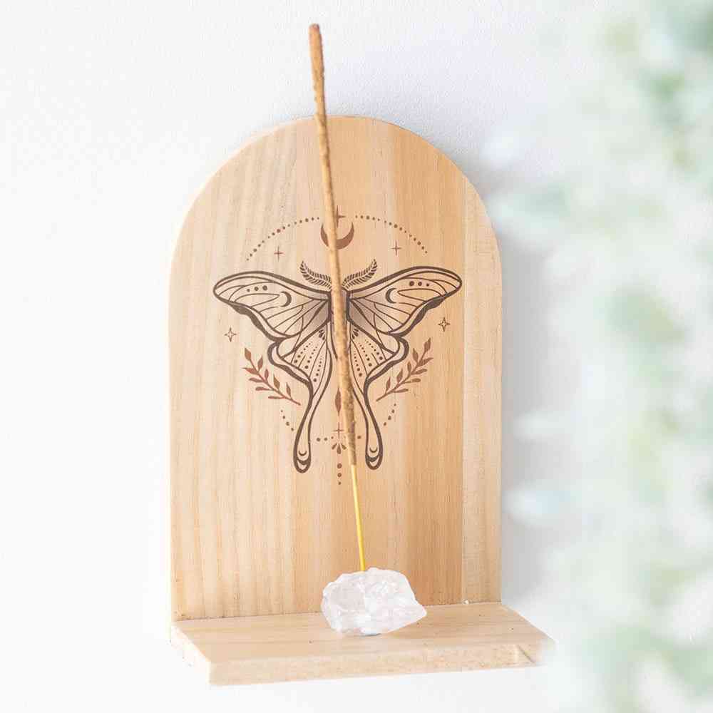 Something Different - Natural Luna Moth Wooden Incense Holder Plank/Wanddecoratie - Multicolours